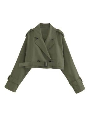 Xiaoxuemeng Women's Cropped Trench Coat Casual Double Breasted Wind coats Lapel